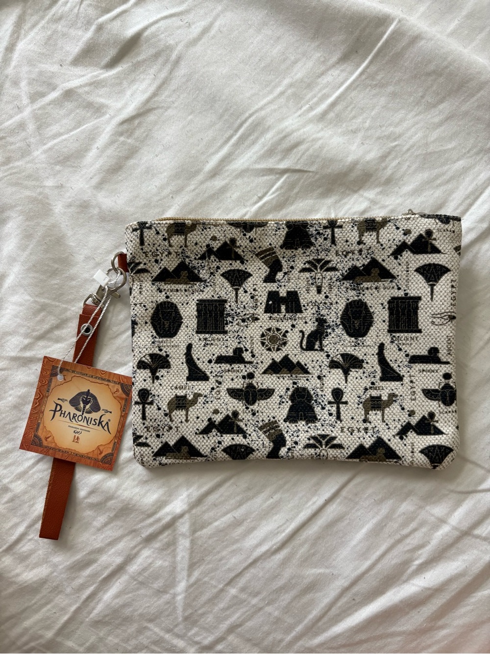 Black & White Egyptian Print Cosmetic Pouch